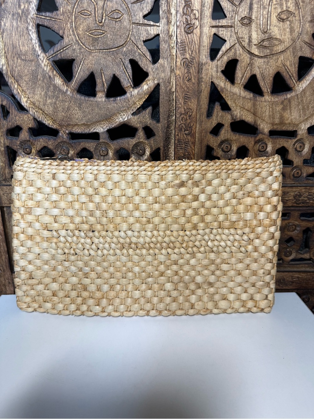 MCI Vintage Woven Straw Raffia Clutch Purse Handmade Boho Natural Fiber